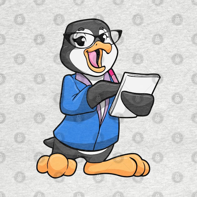 Penguin as Secretary with Glasses Pen and Note by Markus Schnabel